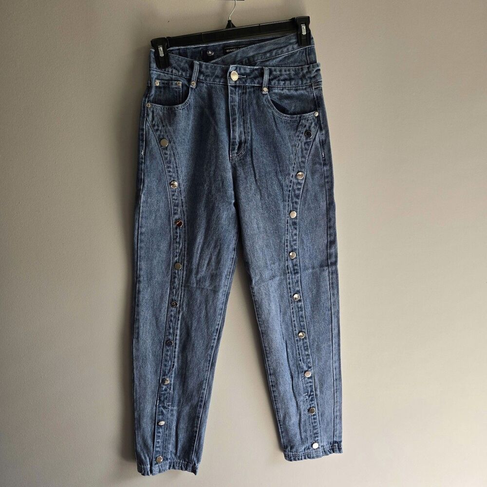 Maniere De Voir Jeans Size 8 Faux Snaps Tilted Waist No Stretch